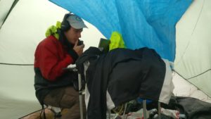 M0WUT operating under a tarpaulin in the leaking tent